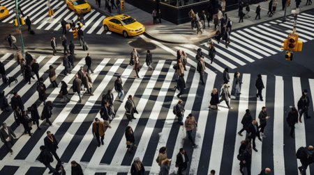 People on zebra crossing in New York City, United States of America.の素材