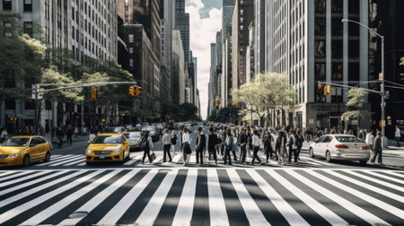 People on zebra crossing in New York City, United States of America.の素材