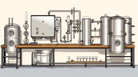 Designing a home brewery with an area requires careful planning to make the most of the space while ensuring safety, functionality, and aesthetics. Here's a basic layout for a home breweryの素材