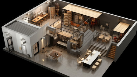Designing a home brewery with an area requires careful planning to make the most of the space while ensuring safety, functionality, and aesthetics. Here's a basic layout for a home breweryの素材