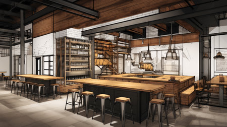 Designing a home brewery with an area requires careful planning to make the most of the space while ensuring safety, functionality, and aesthetics. Here's a basic layout for a home breweryの素材