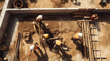 Aerial top view of construction site with cranesの素材