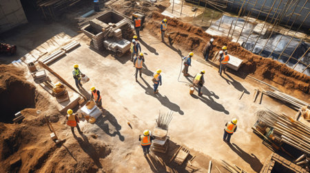Aerial top view of construction site with cranesの素材