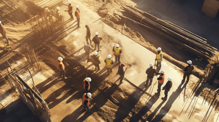 Aerial top view of construction site with cranesの素材