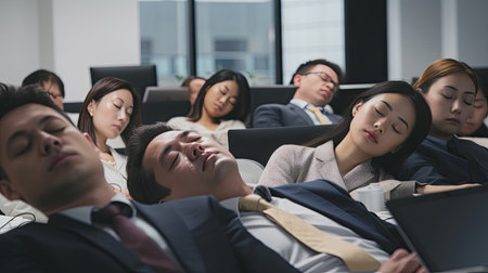 Business people sleeping in the conference room during a meeting.の素材