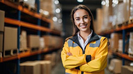 Young woman as apprentice in training in logistics professionの素材