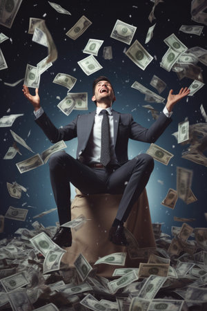 Happy person with their financial success.の素材