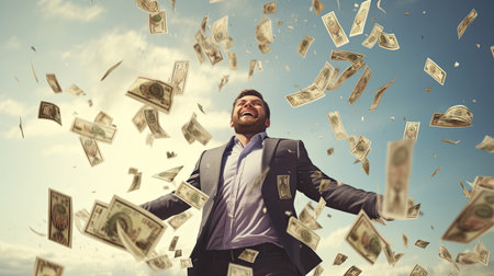 Happy person with their financial success.の素材