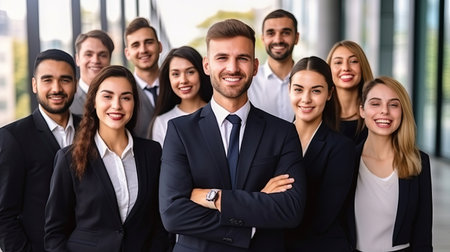 Portrait, proud group and business people in career diversity, leadership and company teamwork. Happy corporate executive, professional employees or lawyer office team, job solidarity and managementの素材