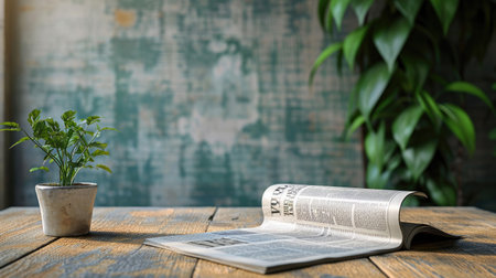 Mockup newspaper on wood tableの素材