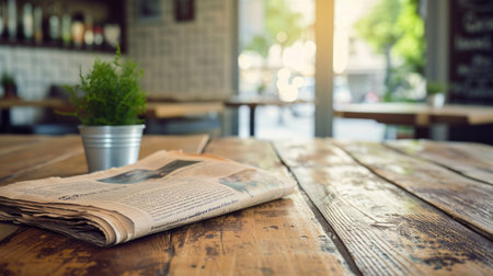Mockup newspaper on wood tableの素材
