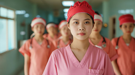 Young asian essencial workers. Nursing care. Caregivers.の素材