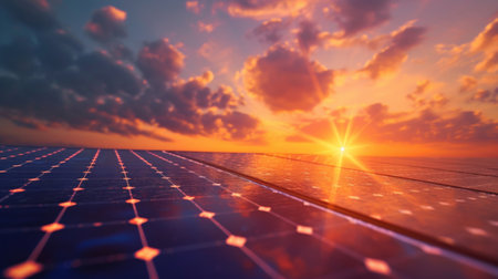 Solar panels reflect sparkling light From the sun, Clean energy and environment.の素材