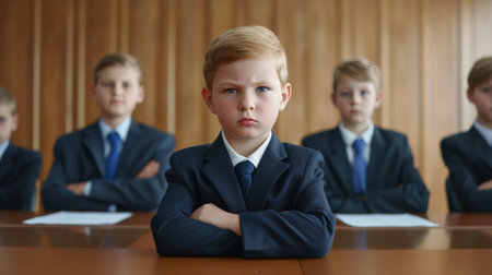 Childs with business suits in the conference roomの素材