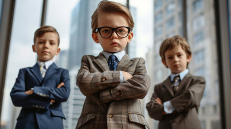 Childs with business suits in the conference roomの素材