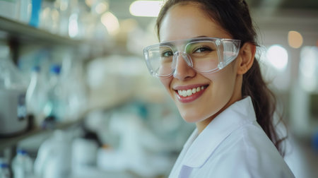 Portrait medicine factory scientist worker work in Laboratory Plants Process. medical doctor working research in pharmaceutical industry looking smile.の素材