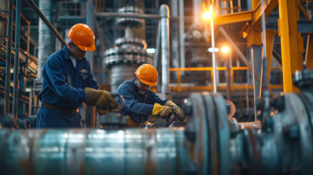 workers in an industrial plant for the production and processing of crude oilの素材