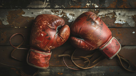 Boxing gloves on dark vintage backgroundの素材
