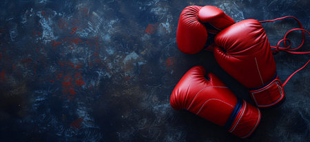 Boxing gloves on dark vintage backgroundの素材