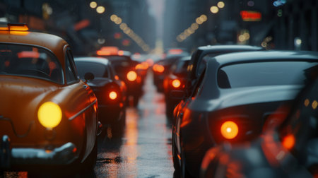 Close-up of the lane congested with lots of cars.の素材