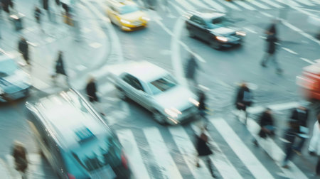 Cars and people in movement with motion blur. busy Modern life concept.の素材