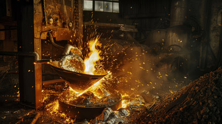 smelting of the metal in the foundryの素材