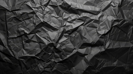 Black crumpled paper texture in low light backgroundの素材