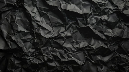 Black crumpled paper texture in low light backgroundの素材