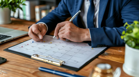 Businessman checking appointments in the calendar at the officeの素材