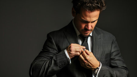 Man in suit fixing his cufflinksの素材