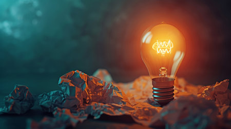 New idea concept with crumpled office paper and light bulbの素材