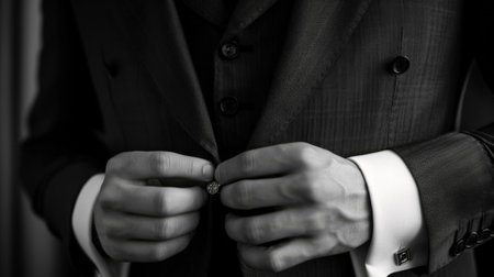 Man in suit fixing his cufflinksの素材