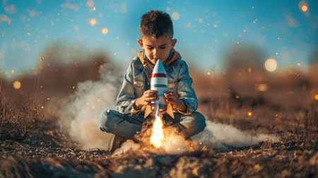 Student overcomes obstacles of his studies at top speed with a rocketの素材