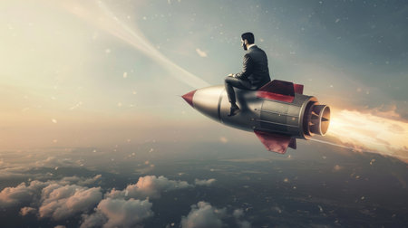 Businessman on a rocketの素材