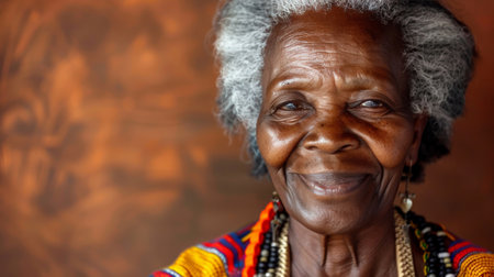 Smiling African senior woman, face portraitの素材
