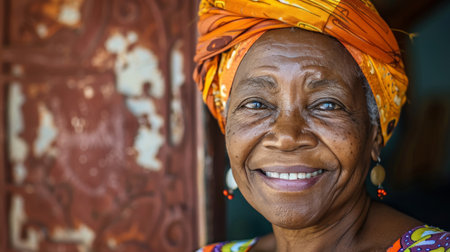 Smiling African senior woman, face portraitの素材