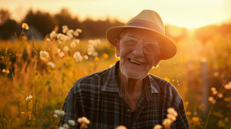 Elderly man happy with freedom lifeの素材