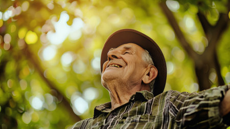 Elderly man happy with freedom lifeの素材