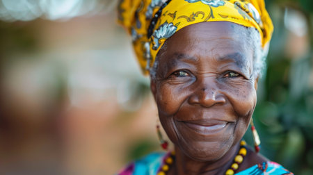 Smiling African senior woman, face portraitの素材