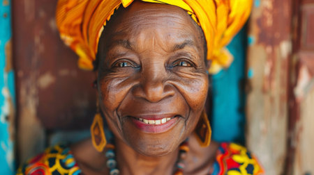 Smiling African senior woman, face portraitの素材