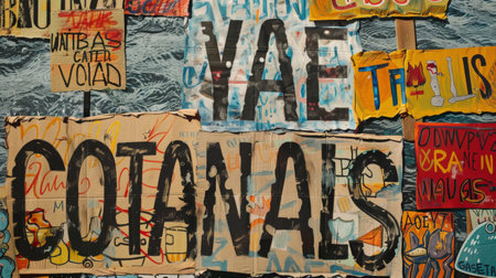 A montage of protest signs, each with a powerful message about water conservation, carried by a crowd of passionate people. Capture the energy of water activism.の素材