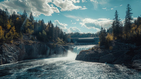 Hydro plant at a grand dam, utilizing flowing water for a significant part of our grid.の素材