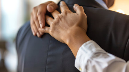A manager placing a reassuring hand on an employee's shoulder, offering support amidst a challenging project.の素材