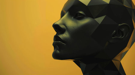 Geometric shapes forming the abstract silhouette of a human faceの素材