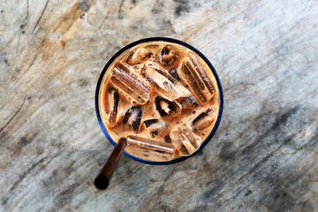 Ice Cafe Mocha on the wood tableの写真素材