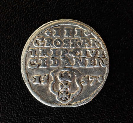 Antique silver Polish coin. King Sigismund III Vasa.の写真素材
