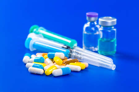 packings of pills and capsules of medicinesの写真素材