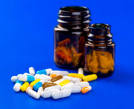 packings of pills and capsules of medicinesの写真素材