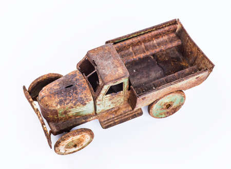 Vintage toy truck isolated on white background