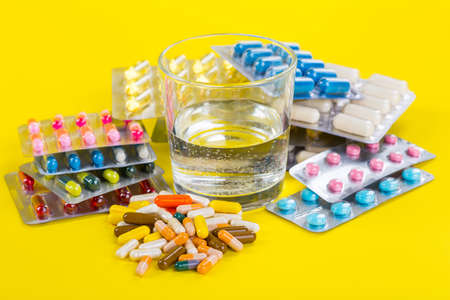 Selection of different pills in form of tablets and capsules